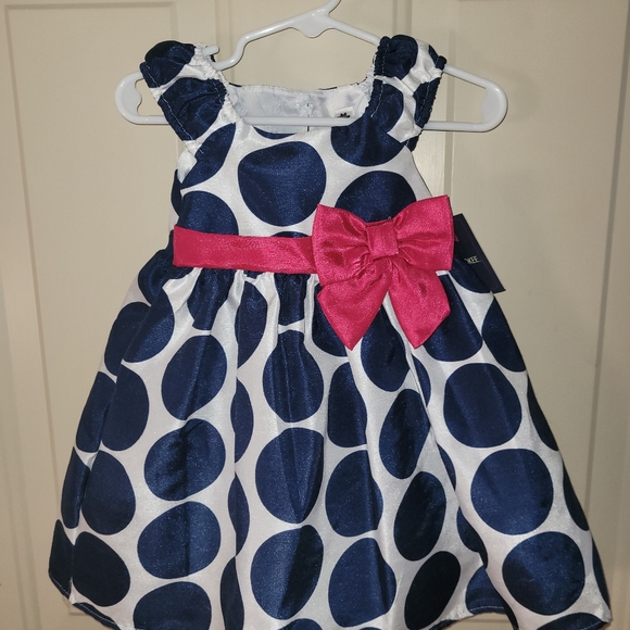 NWT Blue Polka-Dot Dress w/Pink Bow 12m - Picture 1 of 1